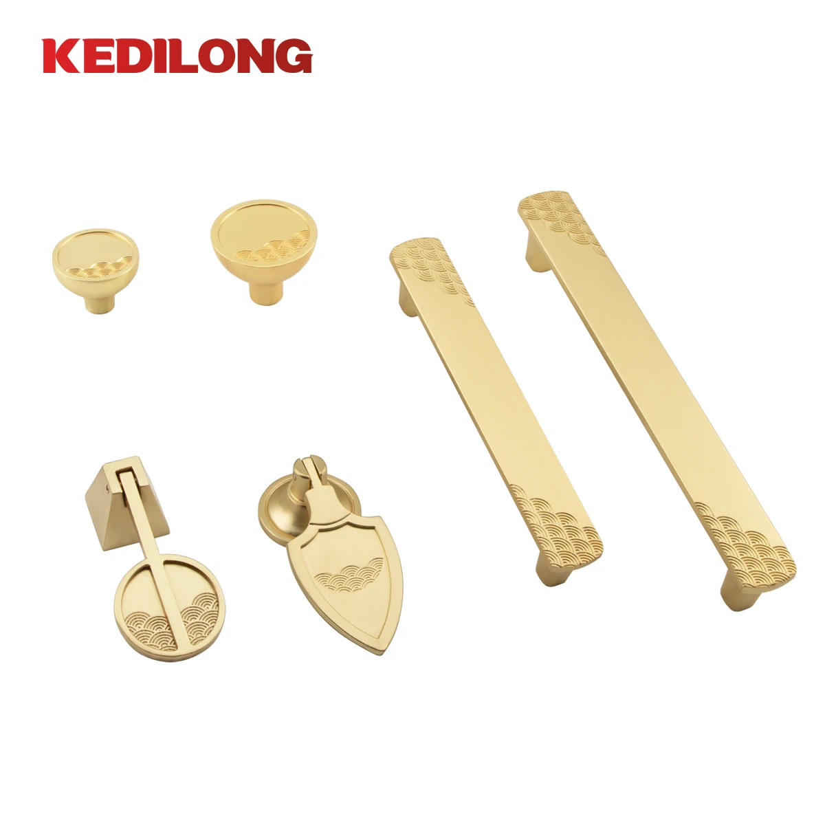 KEDLO-Zinc Alloy Kitchen Cabinet Handle, Botão de gaveta, Hardware, moderno, simples, ondulado Padrão, Ouro