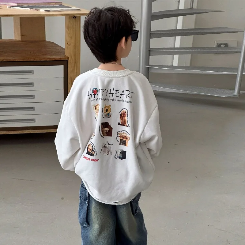 

Children's Velvet Hooded Long Sleeve Top 2025 Autumn and Winter New Style Handsome Boys' One Piece Velvet Bottom Inner