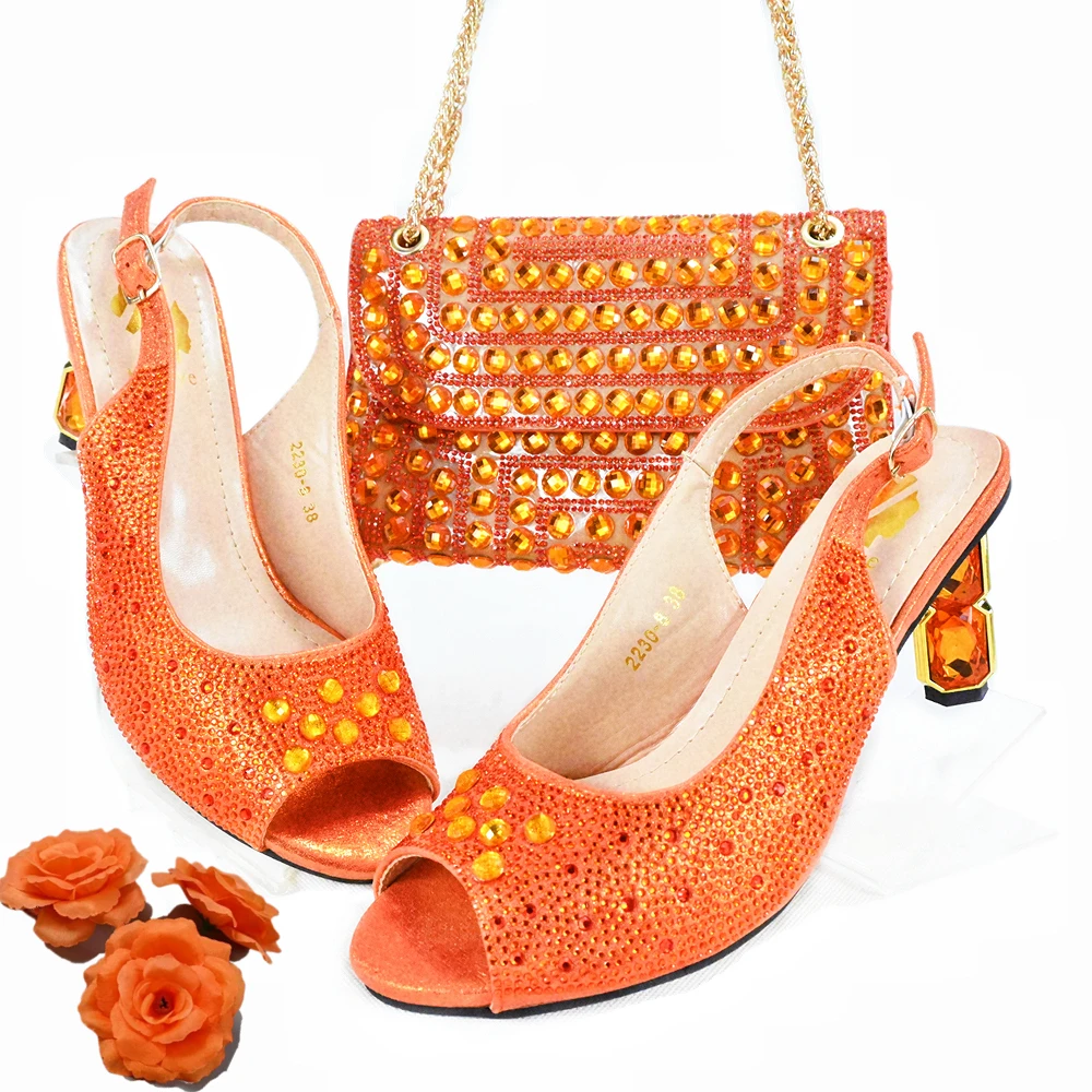 

Doershow African fashion Italian Shoes And Bag Sets For Evening Party With Stones orange Italian Handbags Match Bags! HJK1-1