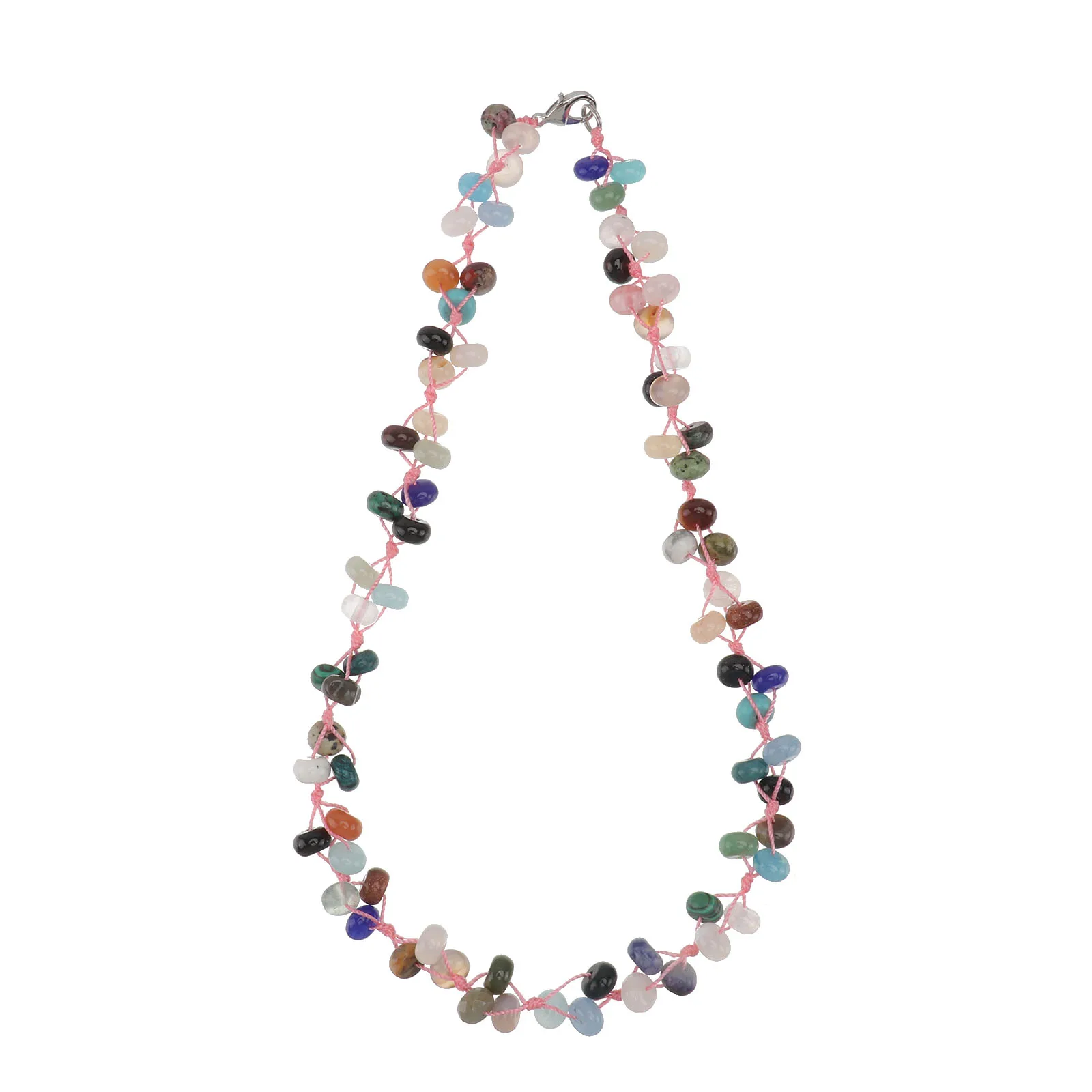 

Natural Stone Jewelry Bohemian Women Necklace Braided Neck Pendant Chain Matching Dress Natural Necklace Party