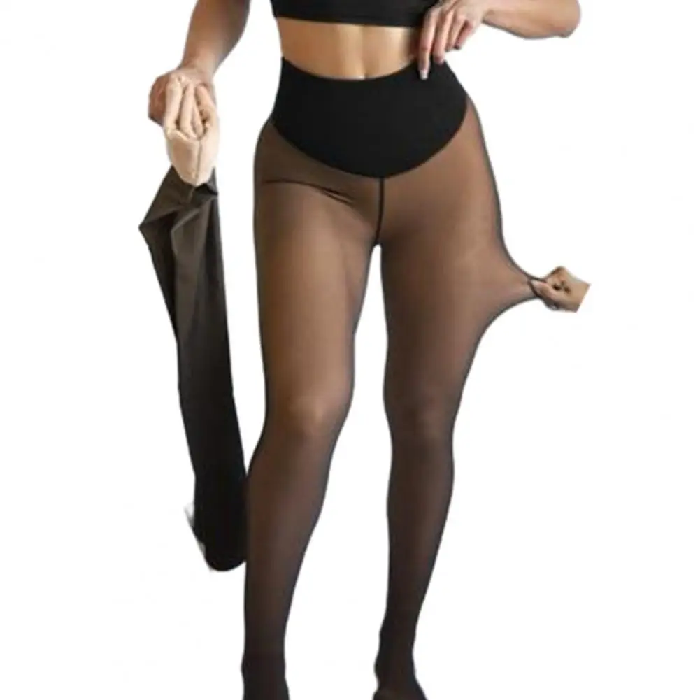 

Warm Fleece Lined Leggings Women’s Fleece Lined Leggings with Tummy Control One-seam Fake Sheer Thermal Tights Butt for Party