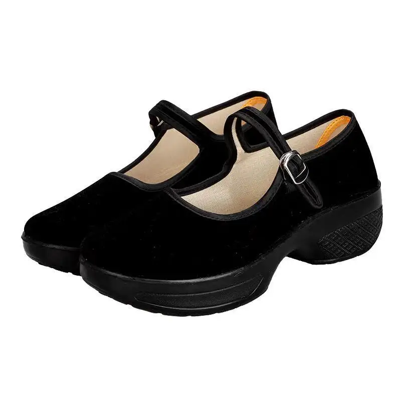 2026 Women's Black Velvet Mary Jane Wedge Heel Shoes Casual Daily Office Traditional Comfort Shoes for Mom/grandma Q-501