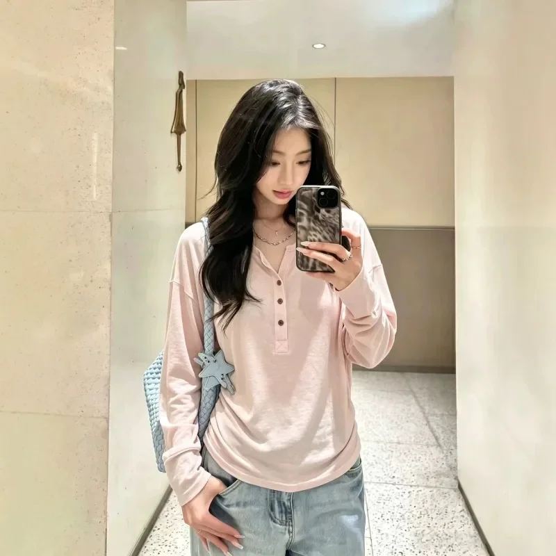 Japanese Y2k Harajuku Slim Fit Button Down Long Sleeve Shirts for Women Autumn Simple Inner Layering Student Top Female Clothing