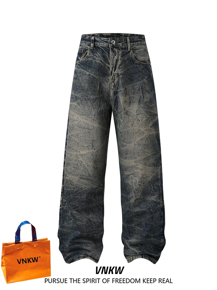 

Мужские джинсы с американской талией в стиле ретро, свободные тонкие широкие брюки-трубы, модные повседневные брюки для пар