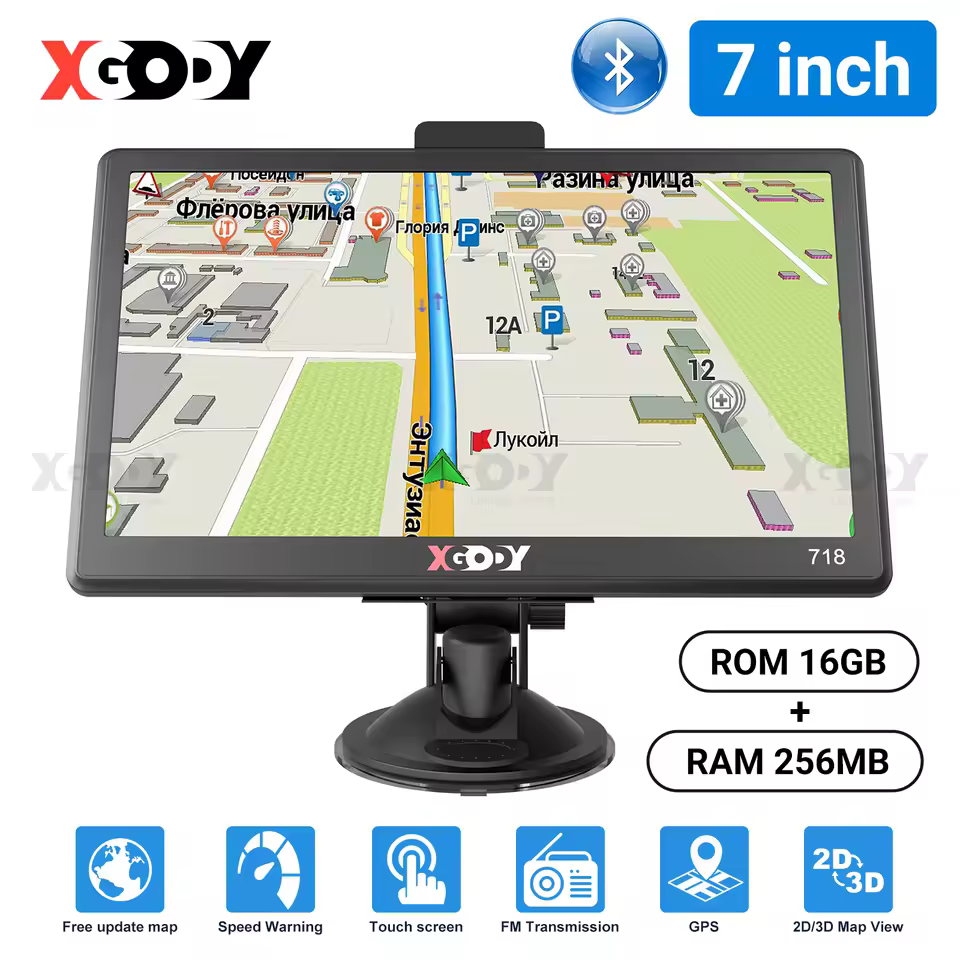 XGODY 718BT 718F 7 Inch Navigation Car GPS for Car Truck 256M 16GB Capacitive Screen Navigator Upgrade Map Free with Sunshade