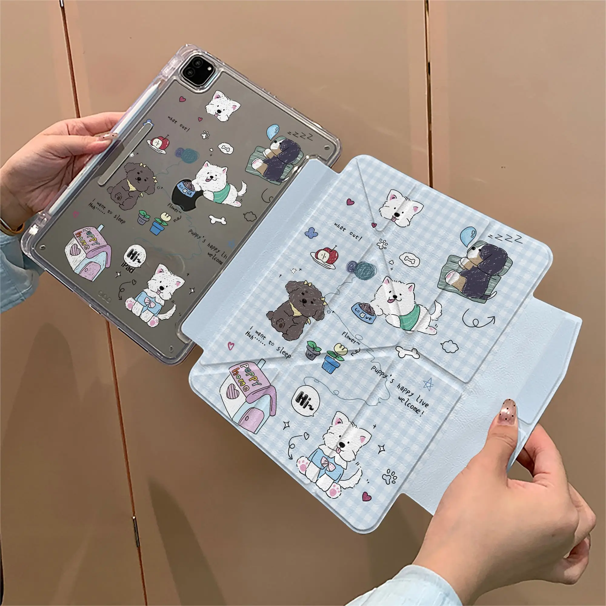 

Милый чехол-собачка с синим клетчатым узором для iPad Pro Air M5 M4 M3 M2 13'' 2 1 11th A16 12.9" 10 9 8 5 Th Mini 7 6 8.3"