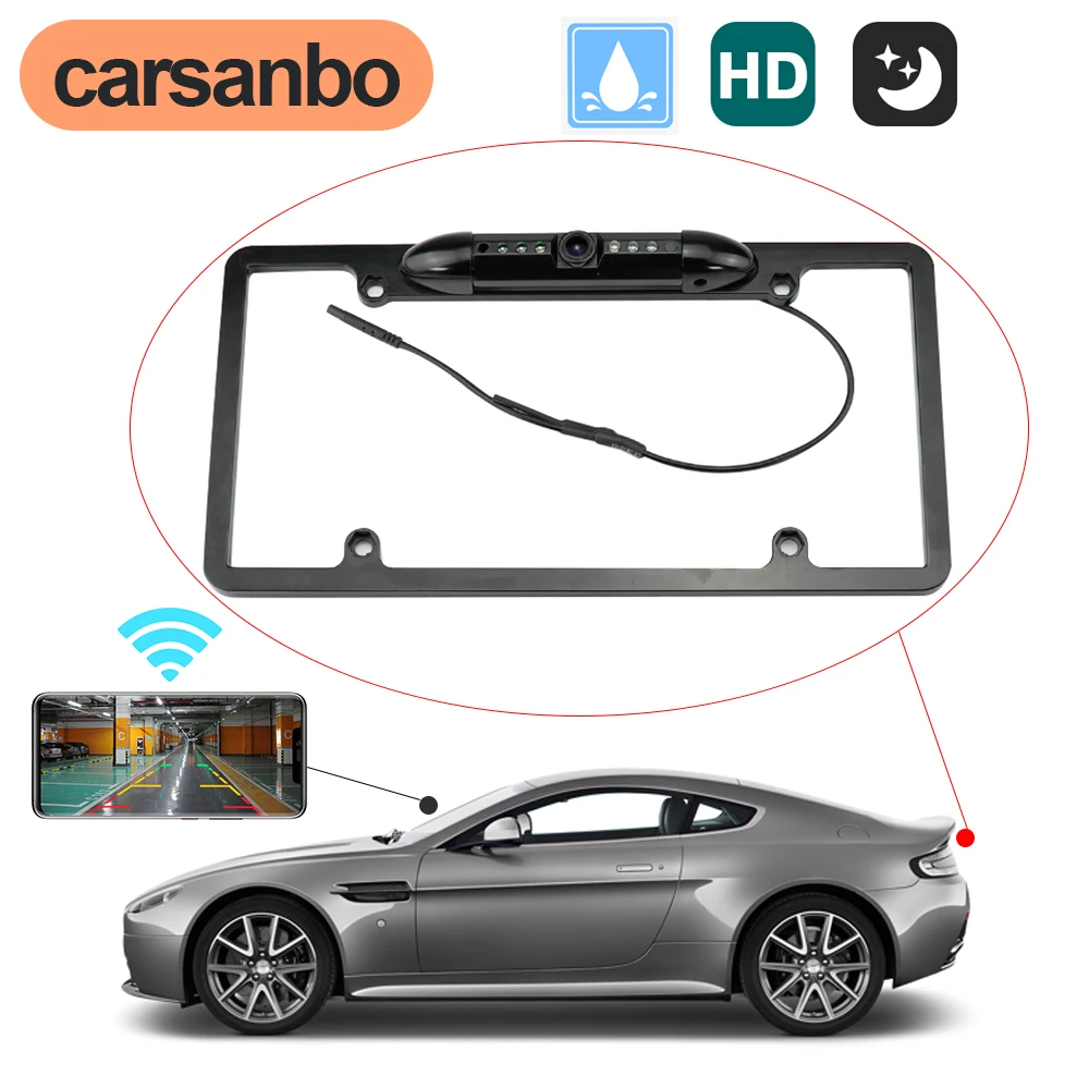 

Carsanbo HD 720P 5G WiFi Wireless Rear View Reversing Camera US License Plate Fixed Night Vision Backup Camera 170° Wide Angle