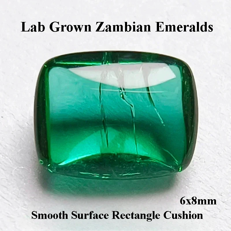 

Lab Grown Zambian Emeralds Smooth Surface Rectangle Cushion Hydrothermal with Cracks Inclusions Selectable AGL Certificate