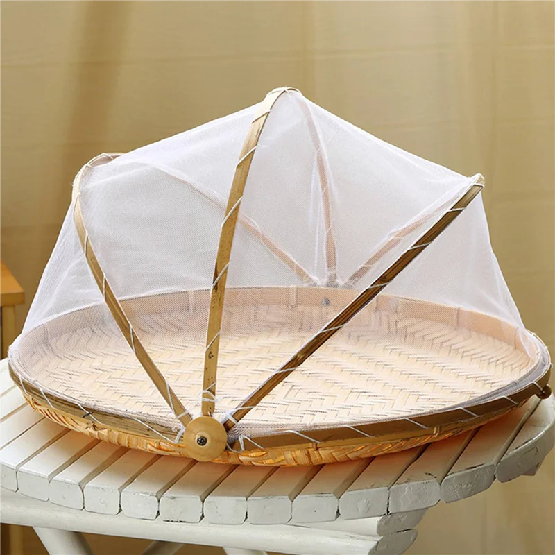 

【Popular】5X Hand-Woven Food Tent Basket Tray Fruit Vegetable Bread Storage Basket Simple Atmosphere Outdoor Picnic Mesh Net Cove