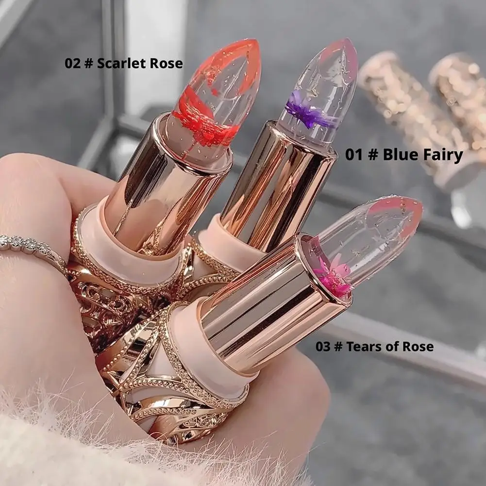 Moisturising Jelly Flower Lipstick Clear Temperature Color Changing Lip Gloss With Flower Inside Waterproof Long Lasting LipBalm