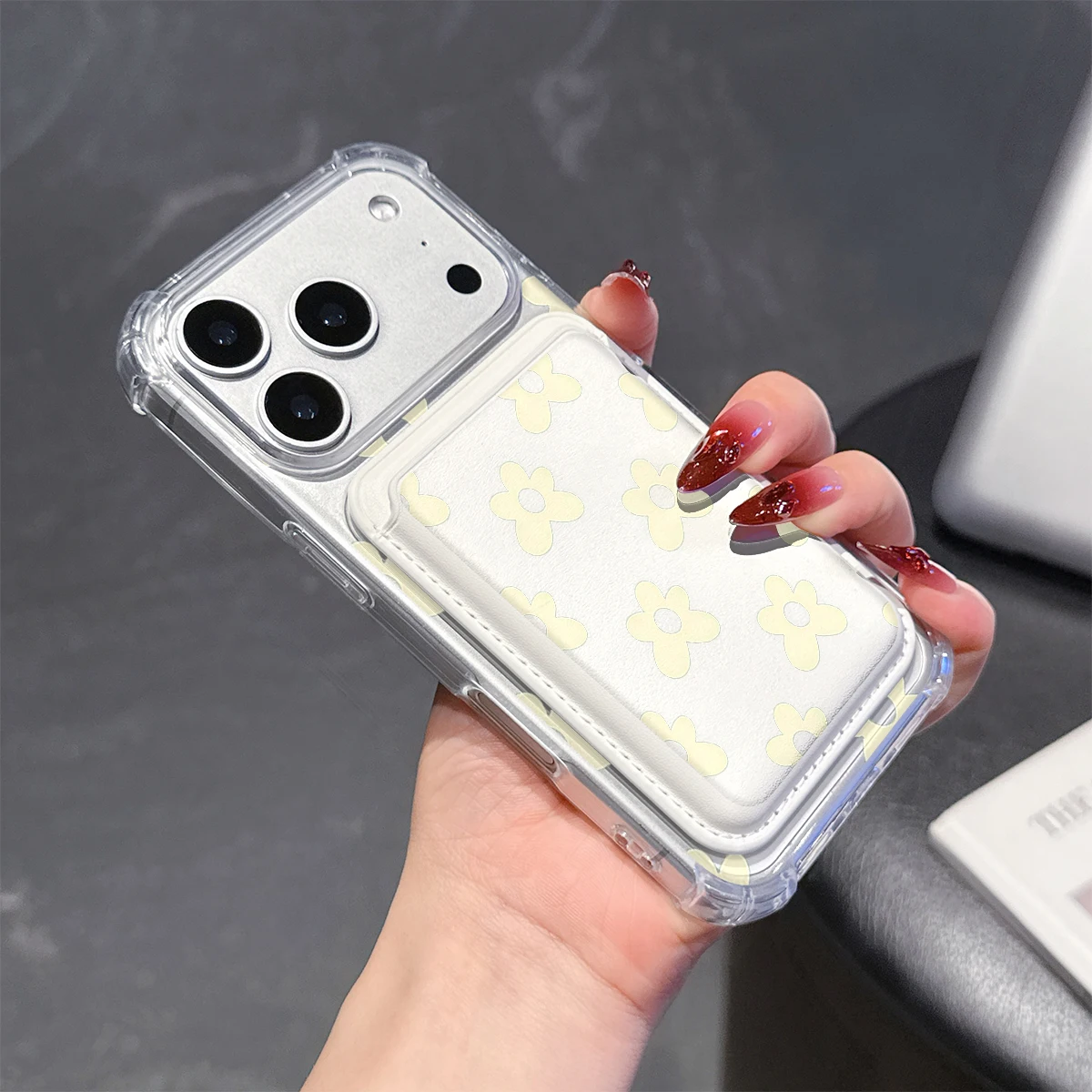 Pale Yellow Flower Phone Case For iPhone 17 16 15 14 13 Pro Max Plus Wallet Pocket Transparent Soft TPU for Magnetic Phone Case view 6