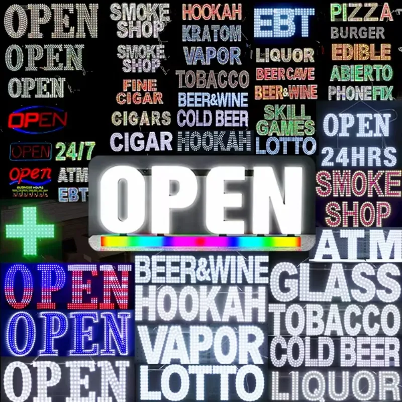 2026 OPEN Sign Board Signage Advertising Outdoor Smoke Shop Led Open Signs For Business