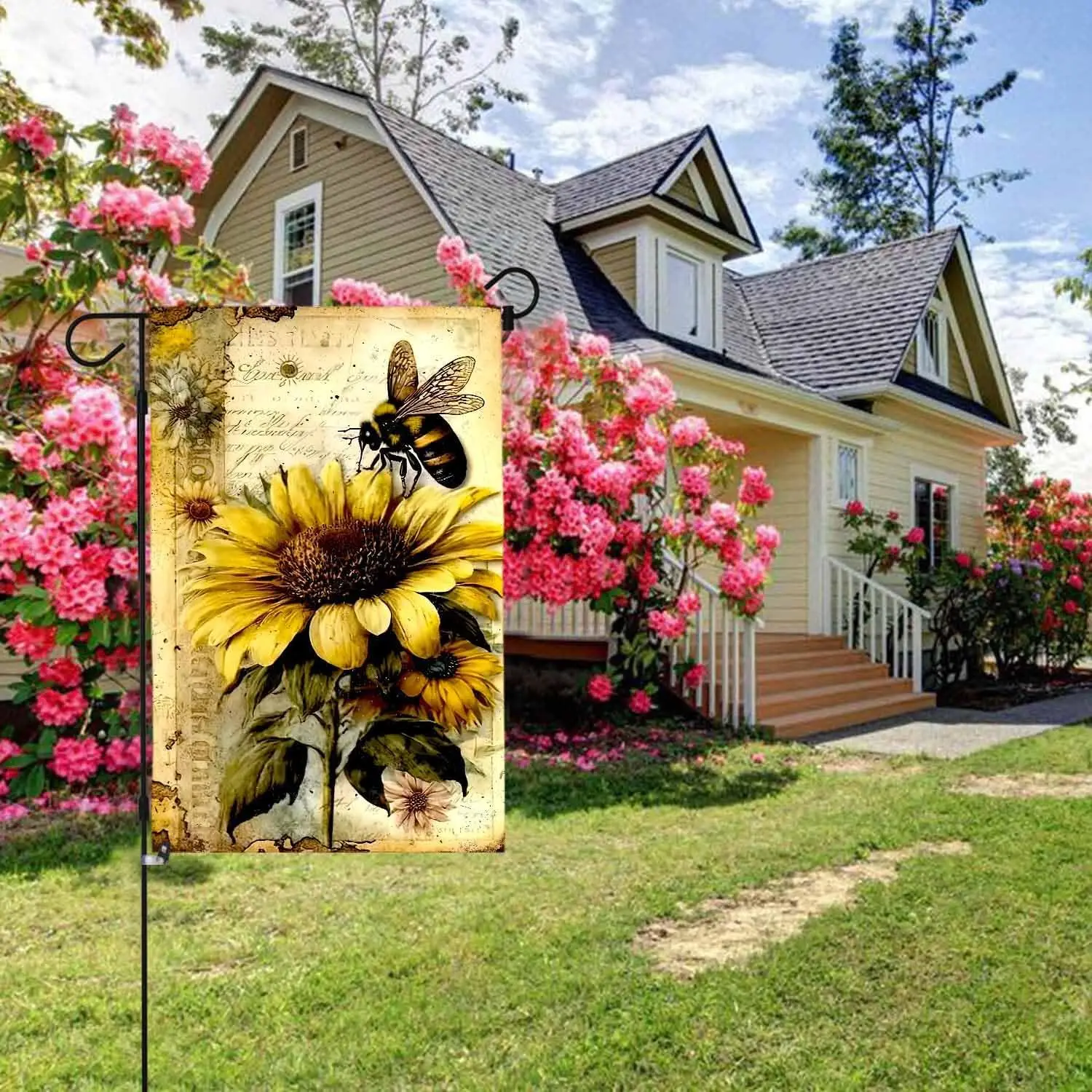 Home Decoration Outdoor Garden Yard Flags Sign Polyester Flag Double Sided 12 x 18 Inch (Sunflower And Bee) kkz