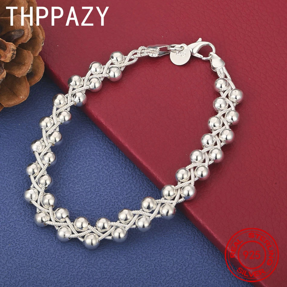 

THPPAZY 925 Sterling Silver Multi-Bead Bracelet For Women Quality Fashion Jewelry Anniversary/Christmas Gift 8-Inch Hand Chain