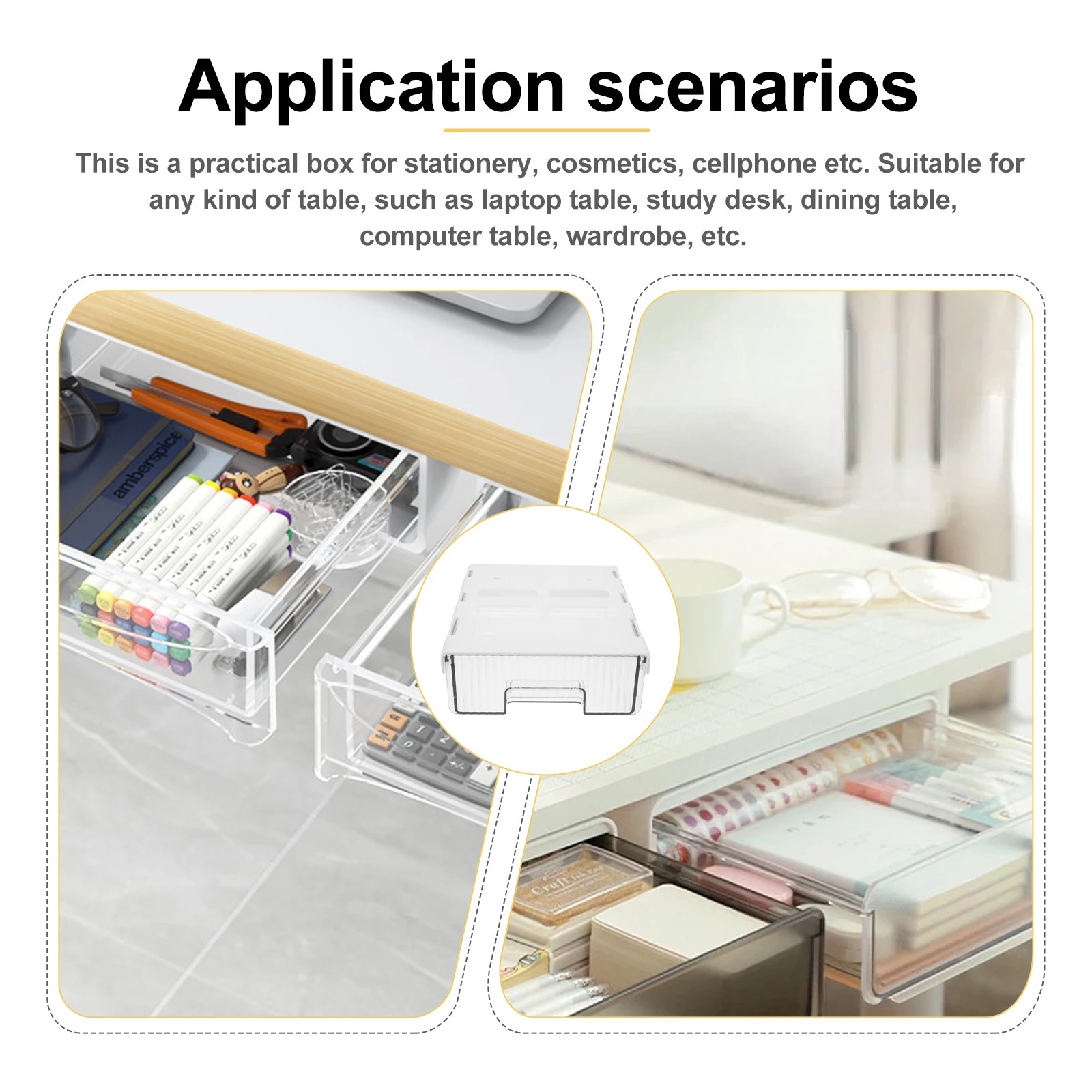 

Sturdy Plastic Drawer Storage Box For Desk Stationery Cosmetics Under Table Space-Saving Desktop Organizer Home Office Tidy
