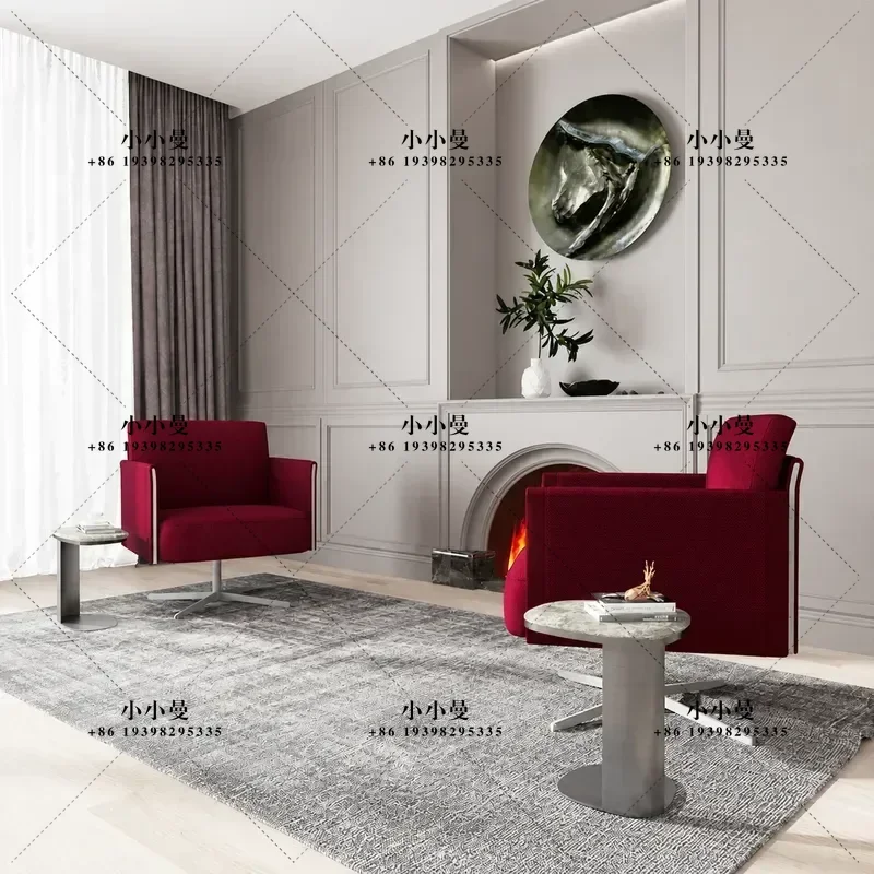Italian Light Luxury Single Sofa Chair Linen Modern Minimalist Creative Red Rotating Living Room Leisure Chair