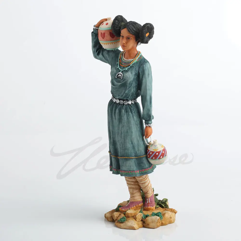 Native American Indian Maiden Carrying Water Jug Hand-Painted Resin Figurine Spiritual Nature Decor Unique Ethnographic Gift