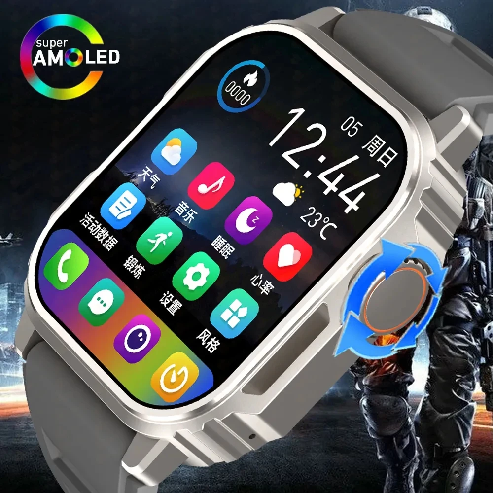 New Military Outdoor Smart Watch Men Women AMOLED Screen Compass Siri Voice NFC GPS Sports Track Bluetooth Call Smartwatch 2023