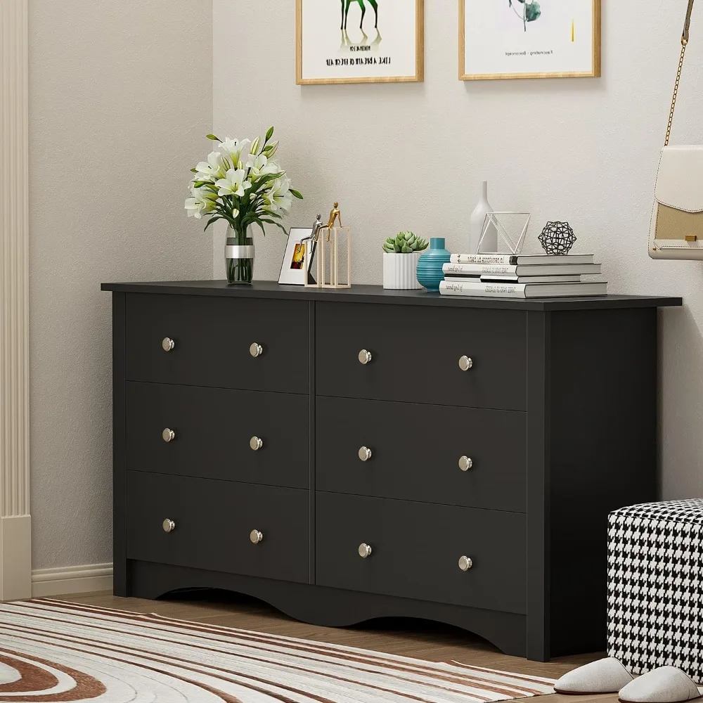 Schlafzimmerkommode mit 6 Schubladen und kippsicherer, moderner Kommode mit breitem Stauraum