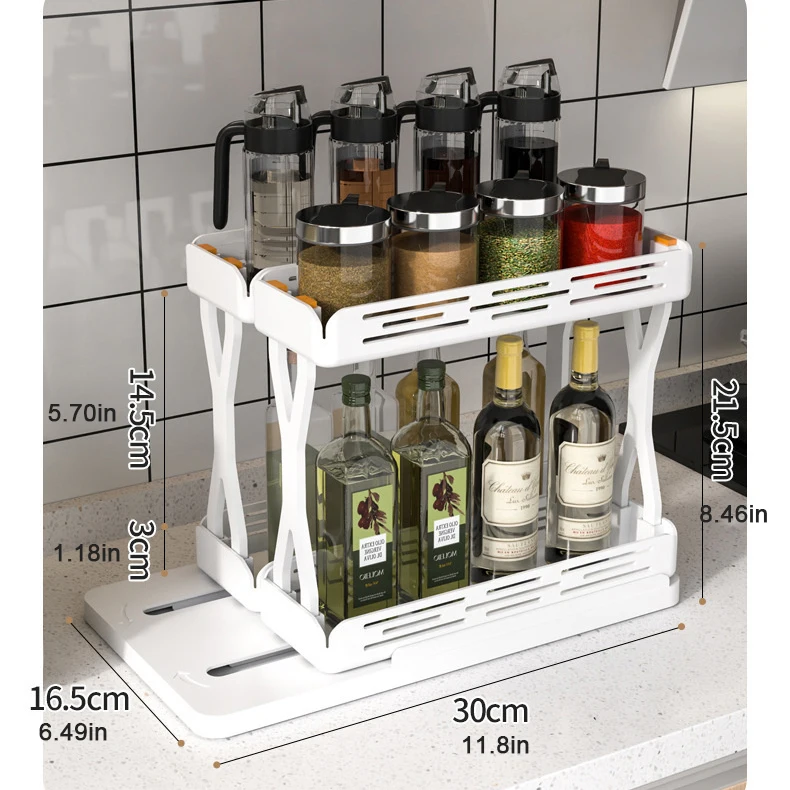 Spice Rack Organizer Seasoning Rack Cabinet Slide Out Spice Rack Cabinet Organizer Multifunction Seasoning Rack, Double Layer