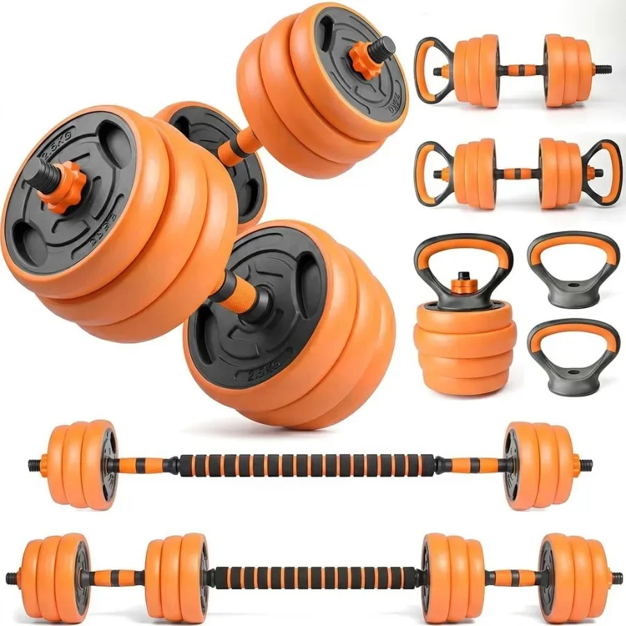 66 LB Adjustable Dumbbell Set, 4-in-1 Free Weights Set with Dumbbells, Barbell, Kettlebells Push-Up Stands, Adjustable Weight P