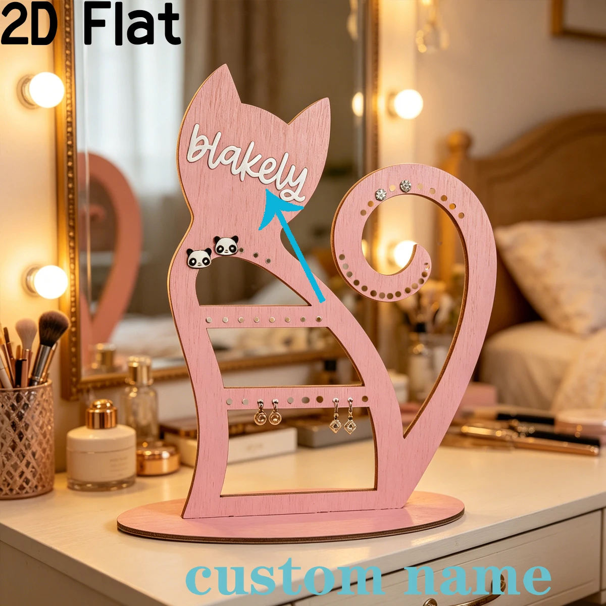 Custom Mischievous cat Wood Acrylic Earring Holder: Wooden Jewelry Organizer,Birthday Wedding Party Decor Gifts for Home friend view 4