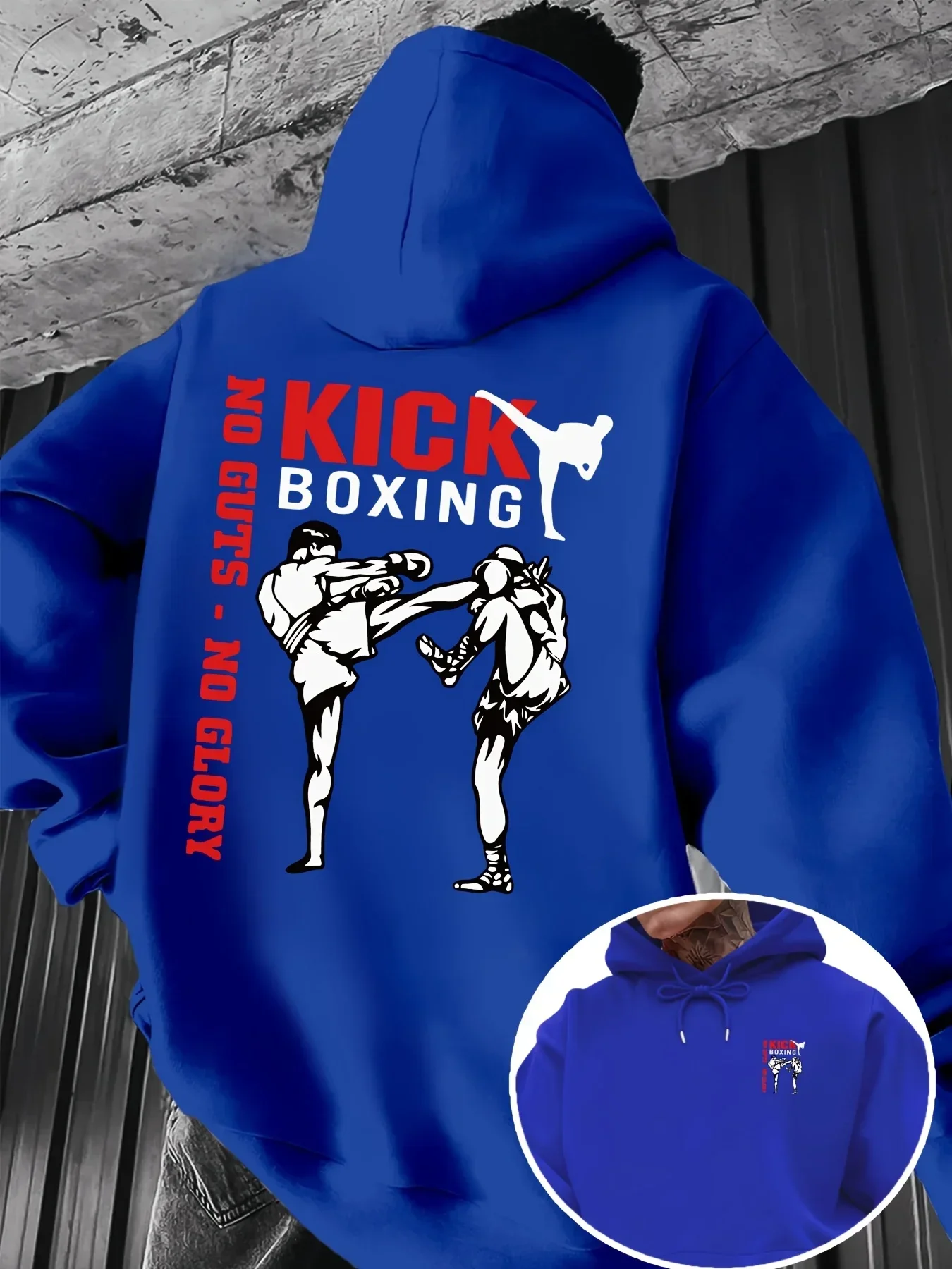Moletom com capuz oversized masculino, estampa de letras de lutador de kickboxing e muay thai, pulôver esportivo, ideal para academia, treino e street