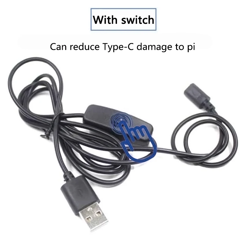 USB-Type-Cスイッチデータケーブル,オン/オフスイッチ付き電源コード,pi 4b,3a