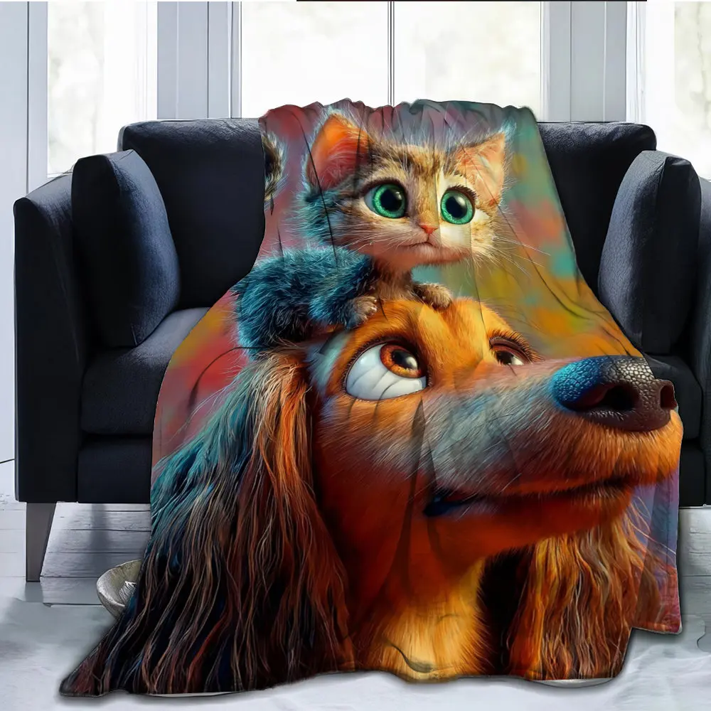 Kitten and Turkish Shepherd Dog Flannel printed blanket suitable for all seasons suitable for living room office sofa and travel