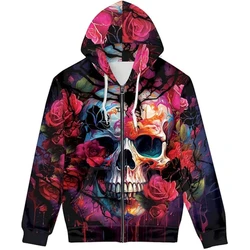 USA Flag Men's Zip Up Hoodies Autumn Fashion Skull 3D Printed Street Hip Hop Hooded Sweatshirts Long Sleeve Oversized Pullovers