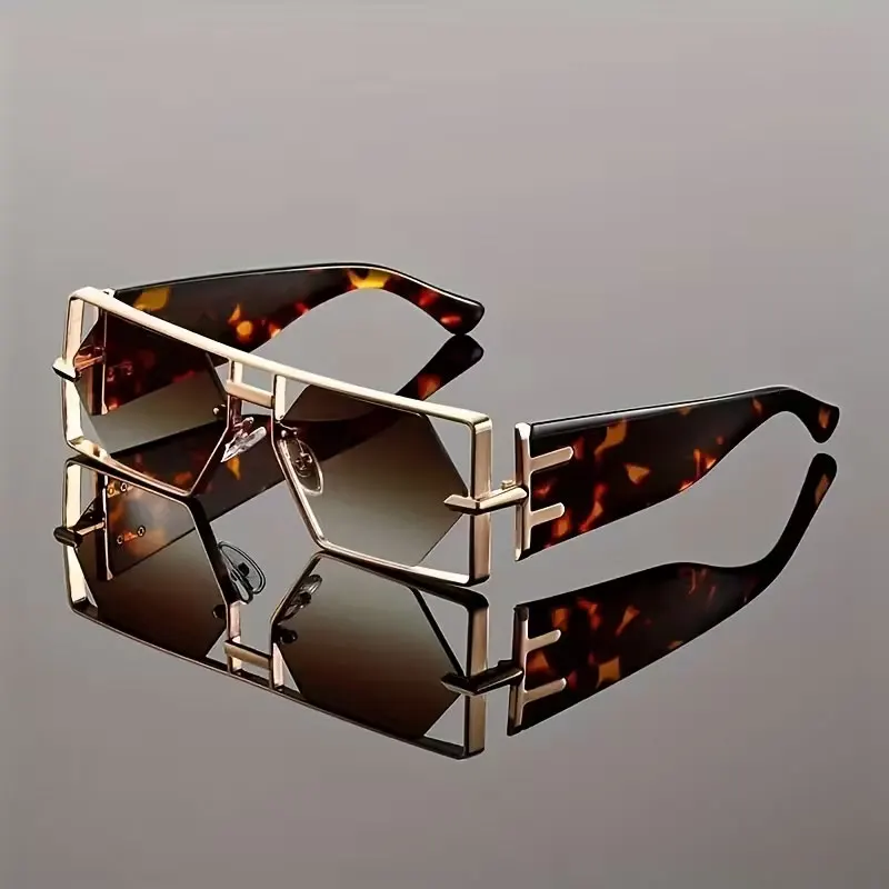 1 Pair of New European and American Style Men's and Women's Fashionable Classic Hollow-Out Retro Hip-Hop Sunglasses, Wide-Rim Design, Suitable for Various Activities, Full-Frame Eyewear Style, Everyday Casual Sunglasses