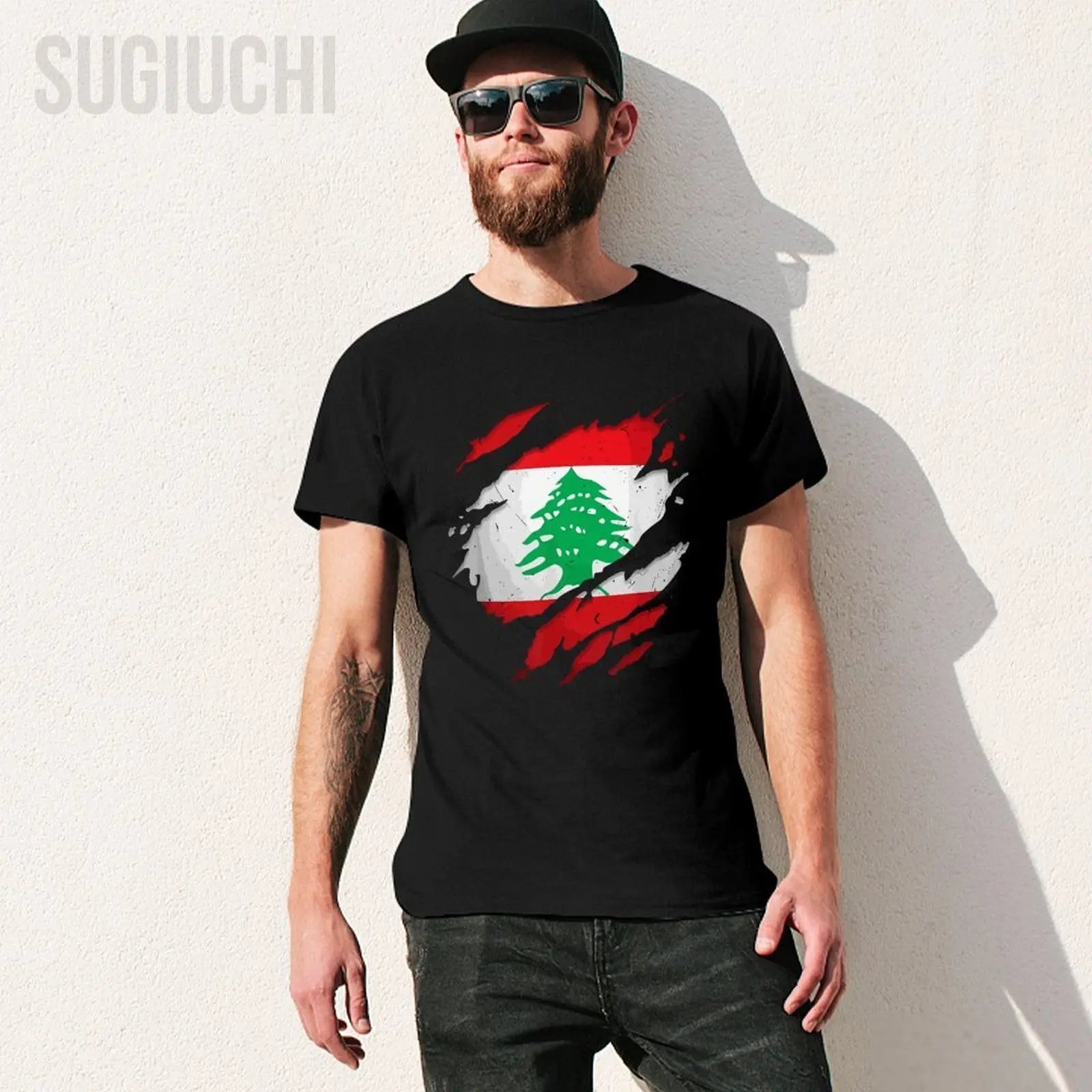 Unisex Men Proud Lebanese Torn Ripped Lebanon Flag Tshirt Tees T Shirts Women Boys 100% Cotton T-Shirt