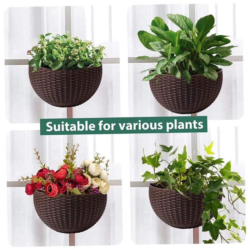 Gray Large European-Style Imitation Rattan Wall-Mounted Semi-Circular Flowerpot Lazy Flowerpot Durable Easy Install