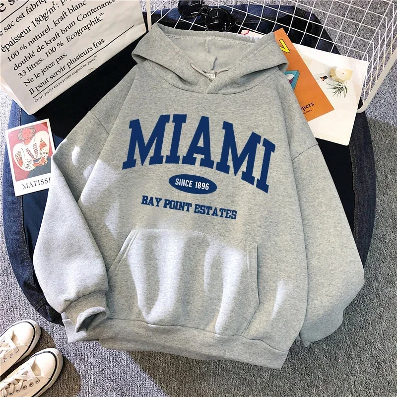 Women Men Letter Print Hoodies Vintage Casual Hooded Autumn Winter Gothic Graphic Streetwear Miami Y2k Black Sweatshirts Clothes