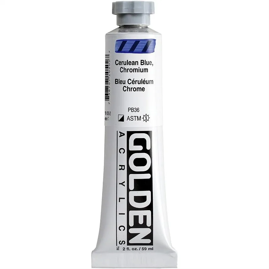 Professional Heavy Body Acrylic Paint, Cerulean Blue Chromium, 2 fl. oz. Tube with Buttery Smooth Consistency