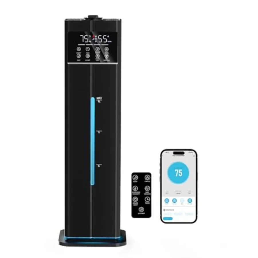 

Smart cool mist humidifier for bedroom and office black ABS plastic quiet top-fill design with app remote control 7-color light