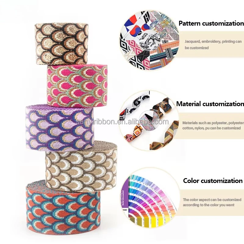 Custom logo Pattern Polyester Webbing Nylon Webbing for Cross-body Bag Shoulder Strap Belt Strap Guitar Strap