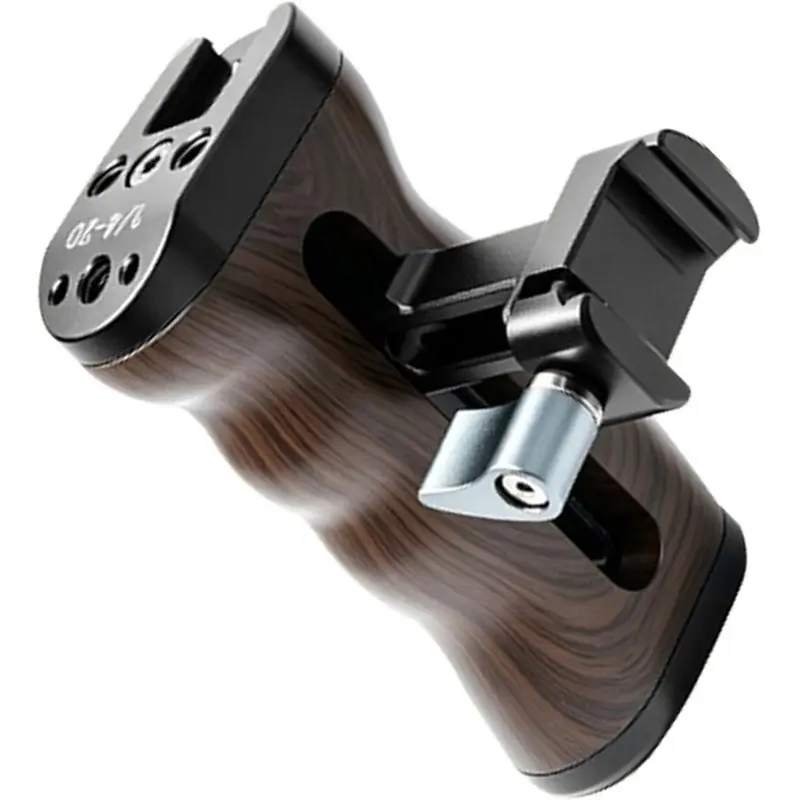 [NEW A09R!】 For Sony Nikon Canon SLR Camera Side Handle Grip Wood-Grain Bracket 1/4 For ARRI NATO Clamp For Camera Cage Rig Vlog