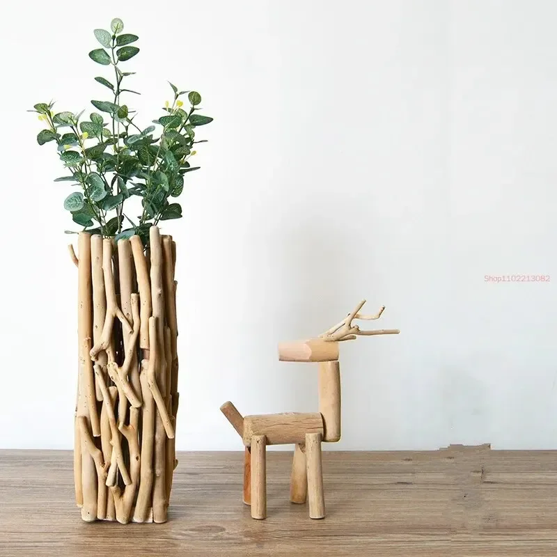 Handmade Solid Wood Geometric Vase Decoration Home Living Room Dining Bedroom Small Garden Flower Arrangement