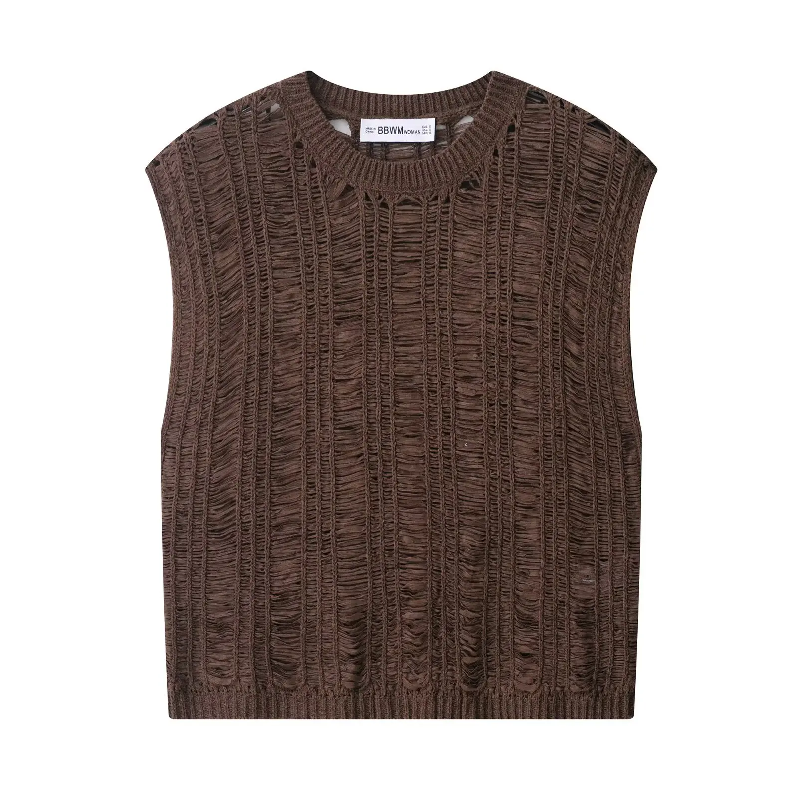 

Casual Women Brown Knit Tops Flying Sleeve Knit Vest Tops 2025 New Summer Fashion Holiday Beach Party Date Vest Tops