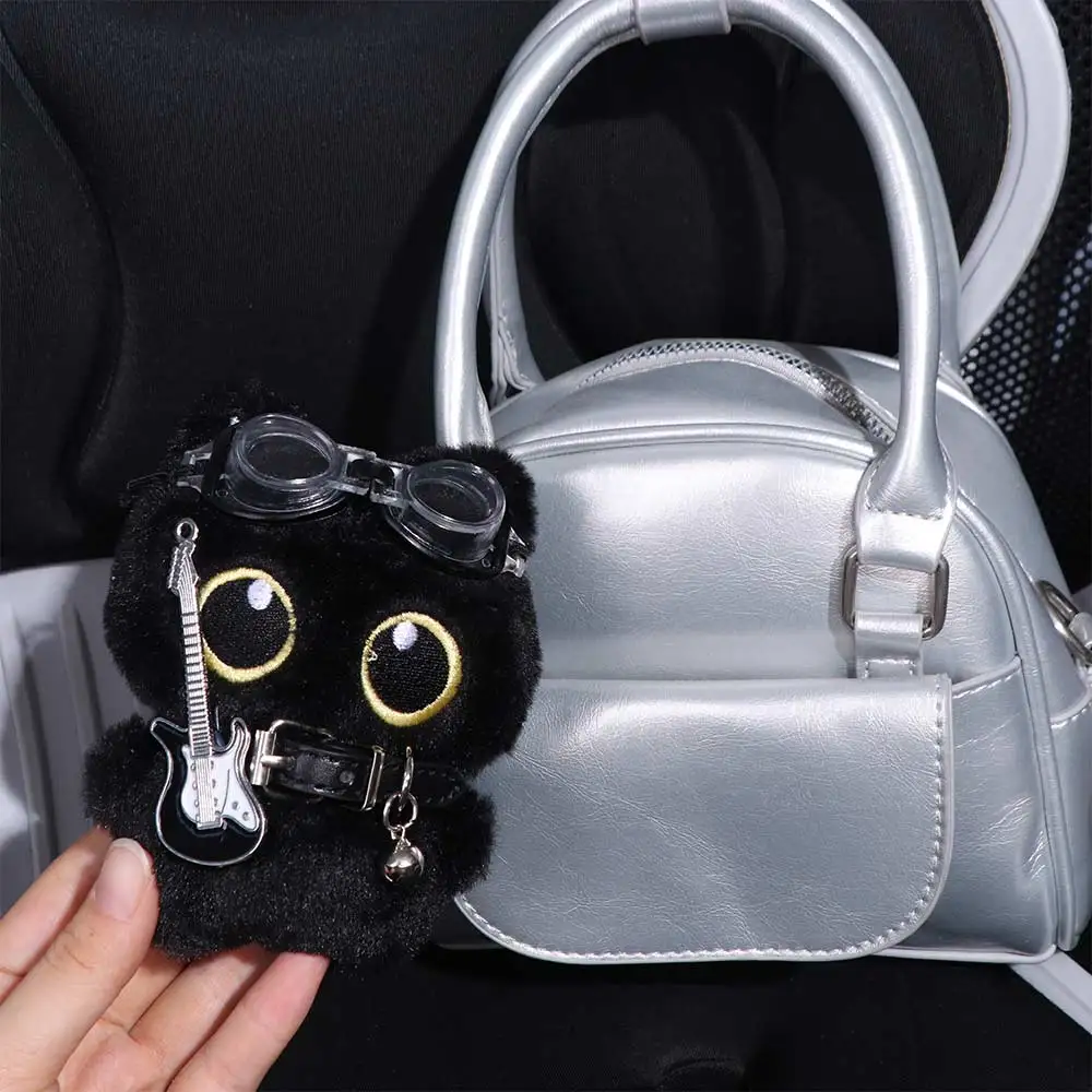 

School Bags Punk Rock Black Cat Plushies Stuffed Doll Kitten Soft Cat Plush Keychain Kawaii Cartoon Cat Pendant Boy Girl