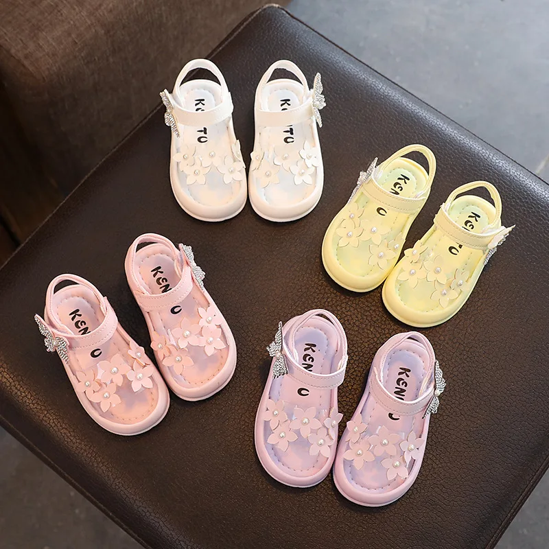 Children Sandals Summer Flower Butterfly Sweet Beach Shoes Comfortable Soft Sole Girls Shoes Non-slip Kids Princess Shoes サンダル