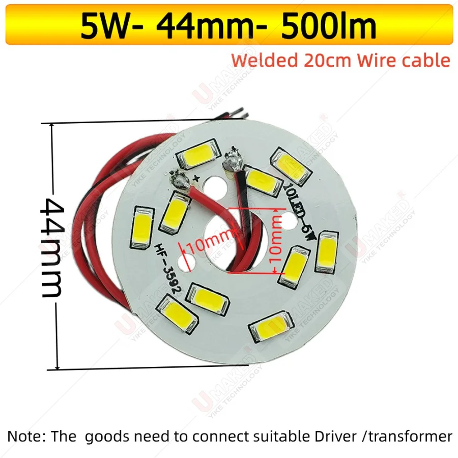 5pcs  3W 5W LED PCB with smd5730 chips installed, 10mm middle hole led lighting source for pendant light, crystal lamp etc