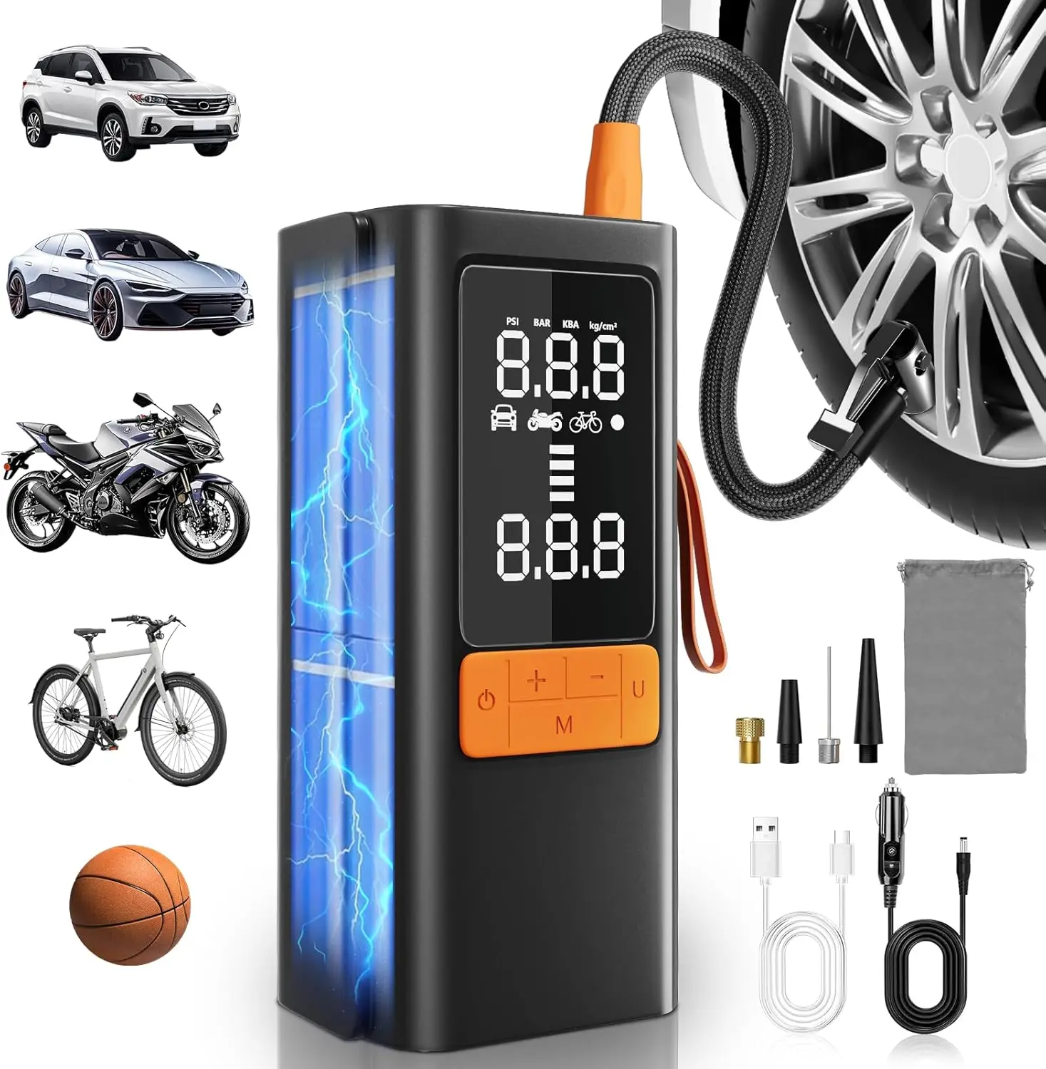 

Portable Tire Inflator 150 PSI Air Pump with Digital Gauge, LED Light, Auto Shut-Off for Car, Bike, Motorcycle, Balls