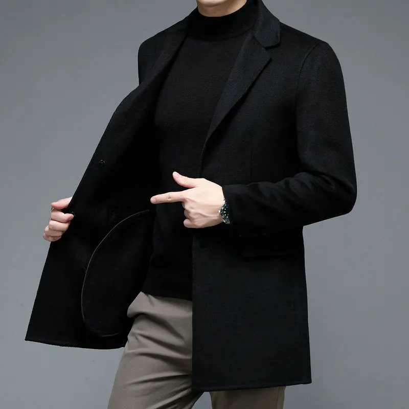 British Style Men Smart Casual Cashmere Wool Blazers Gray Blacl Notched Collar Woolen Blend Jacket Suit Male Elegant Outfits New