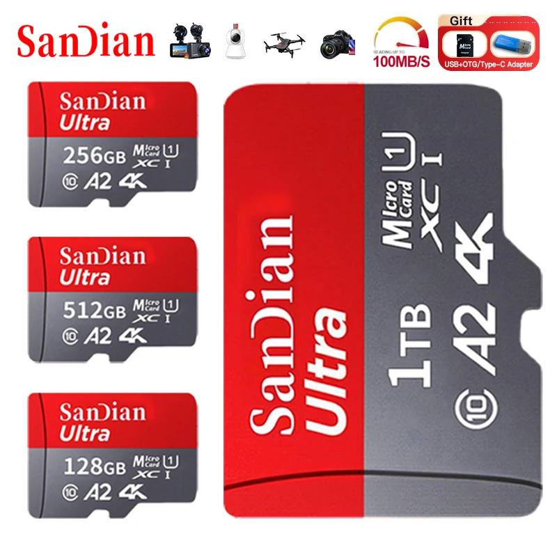 New TF Flash Memory Card 128GB Class 10 High Speed Micro TF SD Card 256GB 512GB Mini sd card 1TB A2 4K for phone Camera Drone