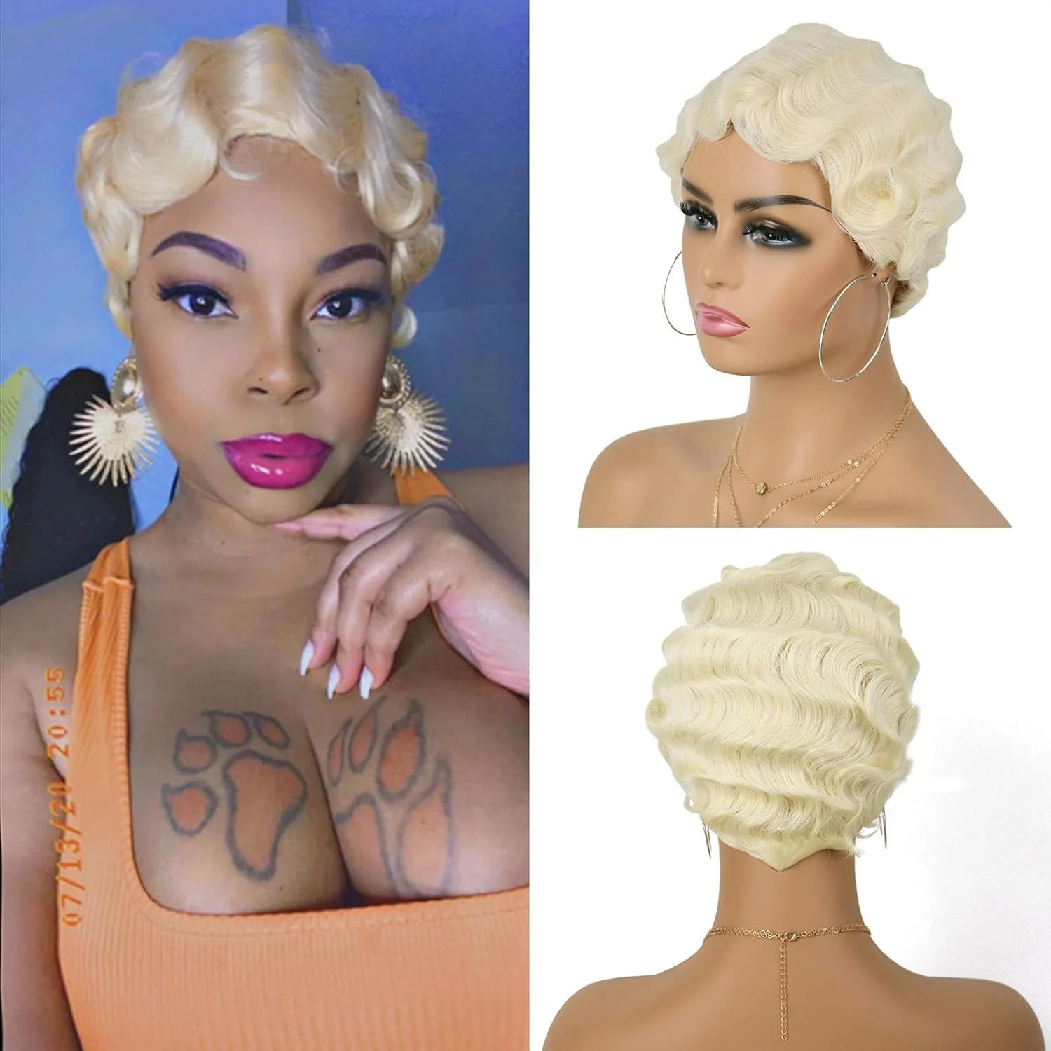 4 بوصة إصبع موجة الشعر الاصطناعية تموج الماء قصير مجعد الشعر الجنية حلاقة الإناث لعب الأدوار شعر مستعار ، رقيق ومقاومة للحرارة