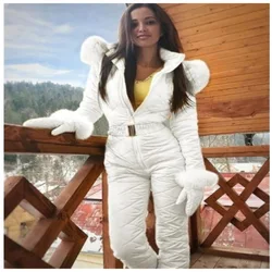 Ski Wear, Warm Temperament Jumpsuit, Women's Autumn and Winter Hooded Jumpsuit, Outdoor Fashion Sports Women Solid Color Onesie