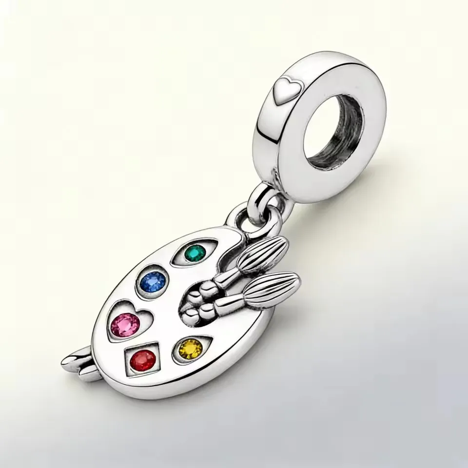 New 925 Silver Colored Glass Bead Palette Maple Lighthouse Strawberry Enamel Charm Bead DIY Bracelet Women's Jewelry Making
