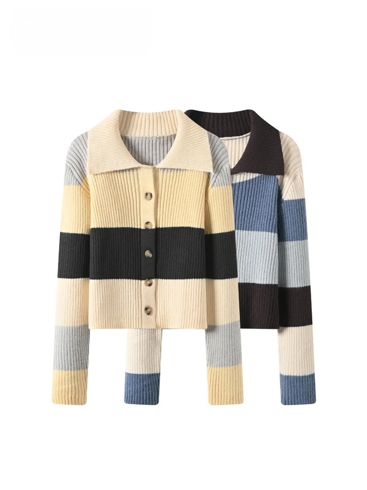 

CaraCLUB Large Size Ne Long Sve Knitted Sweater Women's Autumn Winter Loose Striped Young Looking Top Gentle Sle